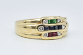 Ring 14 K Rubies, Sapphires, Emeralds 