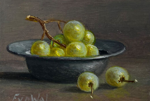 still life with yellow grapes