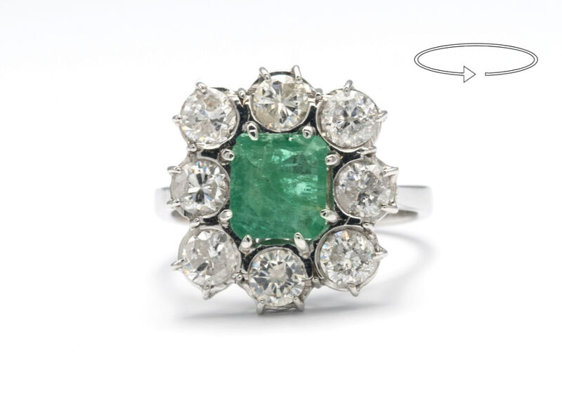 Ring 18 Kt WG Smaragd Diamanten