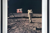 Buzz Aldrin beside the US flag, 1969
