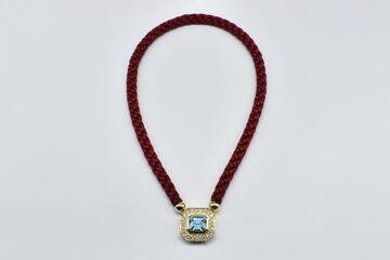 Collier 18 Kt GG Aquamarin Brillanten 